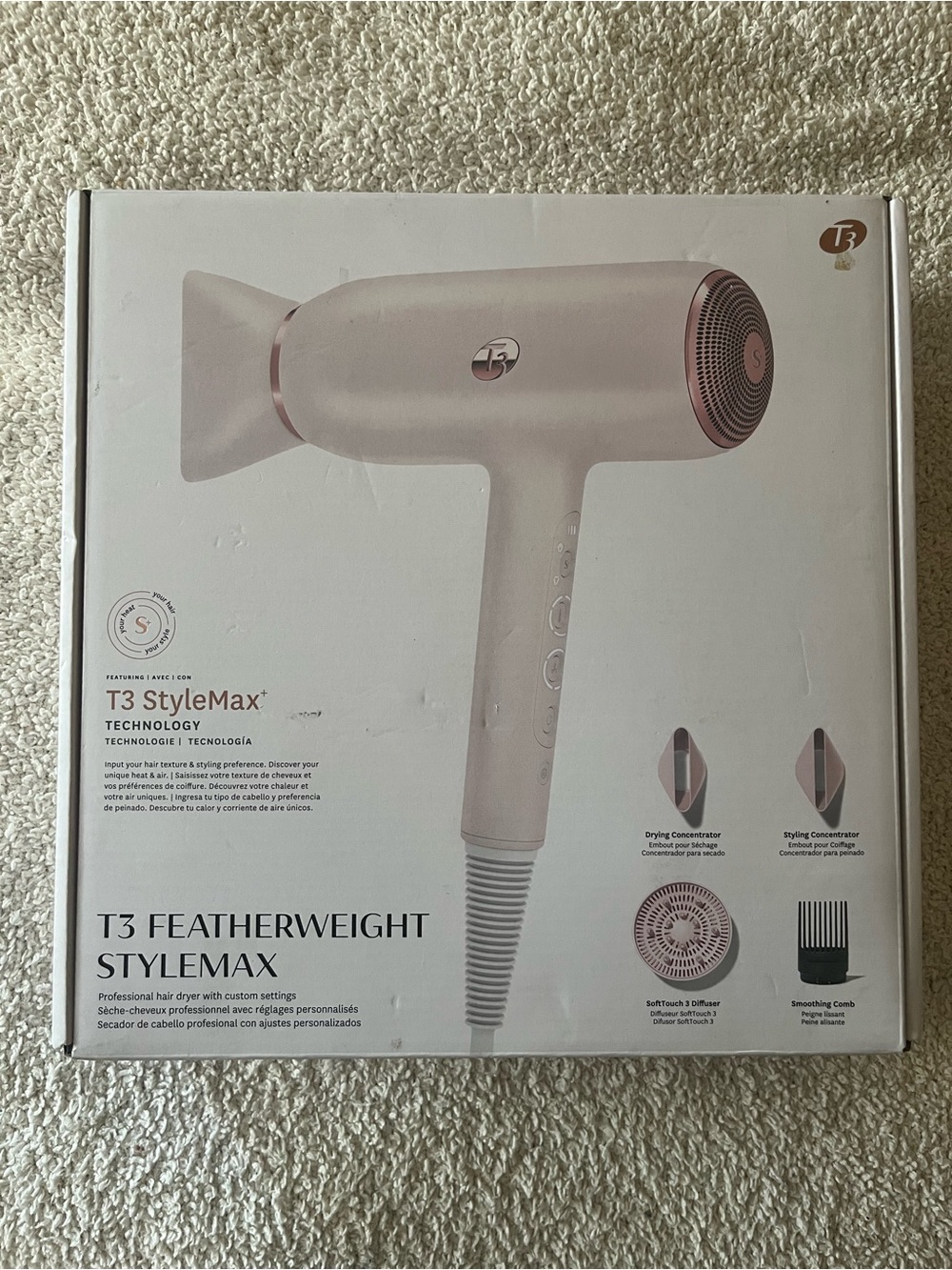 T3 Featherweight StyleMax Hair Dryer - Light Pink & Rose Accents